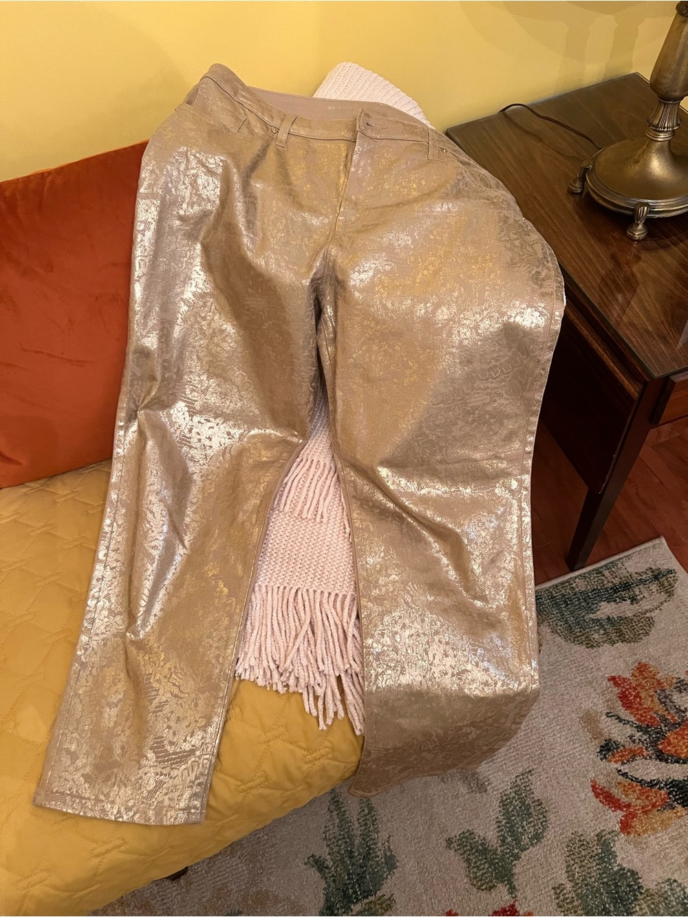Chico's Metallic Gold Straight-Leg Jeans